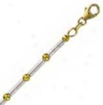 14k Two Tone Gold Yw 7 Inch X 3.0 Mm Tubetto Chain Bracelet