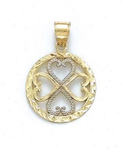 14k Two-tone Hearts In Circle Pendant