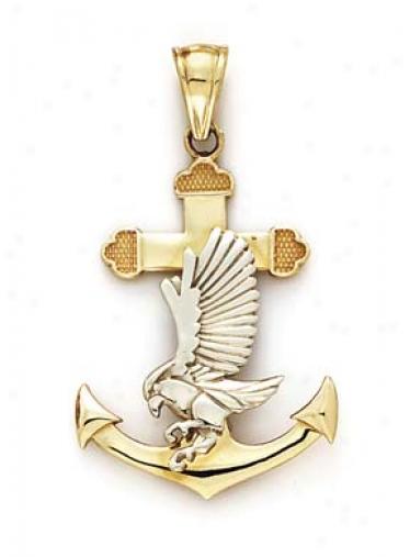 14k Two-tone Large Anchor Eagle Pendant