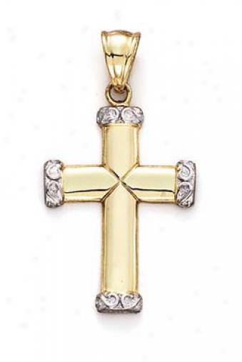 14k Two-tone Large Cross Etruscan Ends Pendant