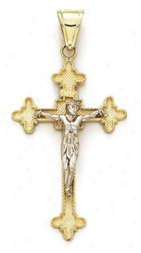 14k Two-tone Large Cross Square Center Pendant