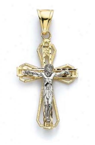 14k Two-tone Large Double Layer Cross Pendant