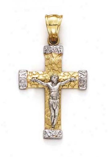 14k Two-tone Extensive Nugget Crucifix Pendant