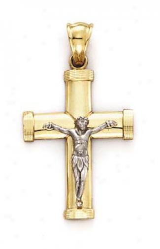 14k Two-tone Large Plain Crucifix Pendant