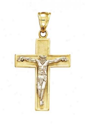 14k Two-tone Large Satin Polished Crucifix Pendant