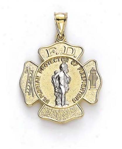 14k Two-tone Large St Florian Medallion Pendant