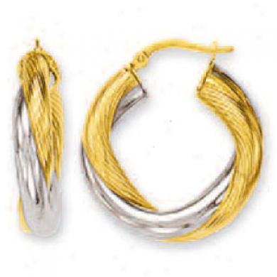 14k Two-tone Large Swirl Hoop Earrings