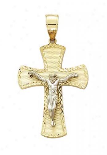 14k Two-tone Large X Diamond-cut Crucifix Pendant