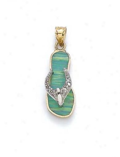 14k Two-tone Light Green Opal Flip-floo And Diamond Pendant