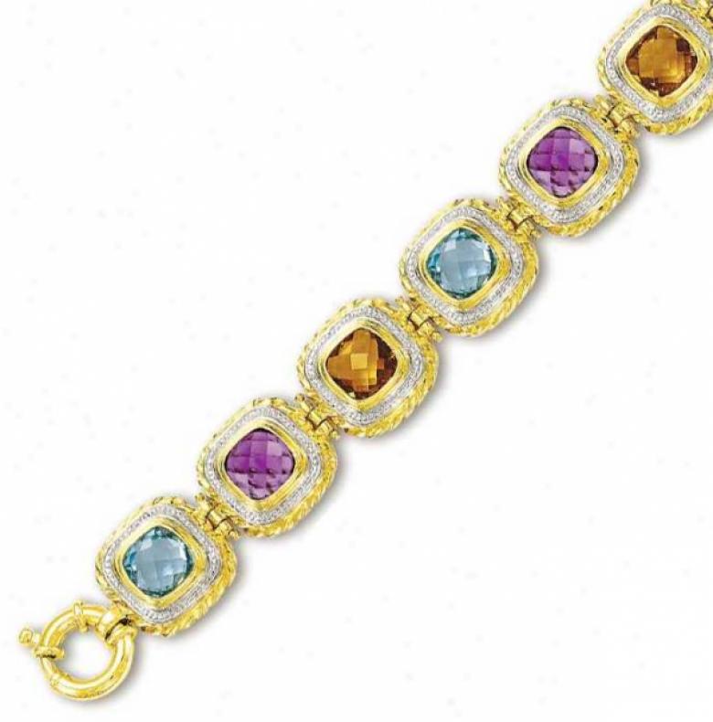 14k Two-tone Magnificent Gemstone Bracelet - 7.5 Inch