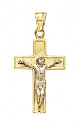 14k Two-tone Medium Satin Polished Crucifix Pendant