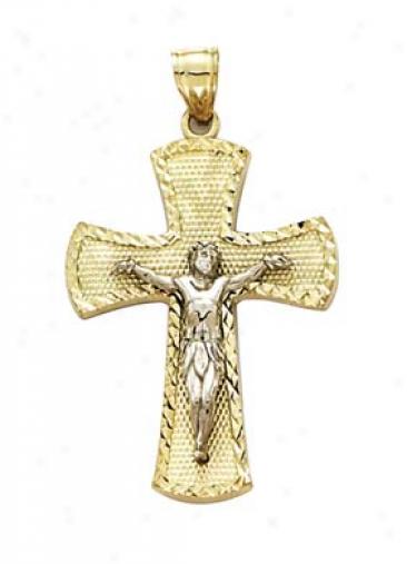 14k Two-tone Medium X Diamond-cut Crucifix Pendant