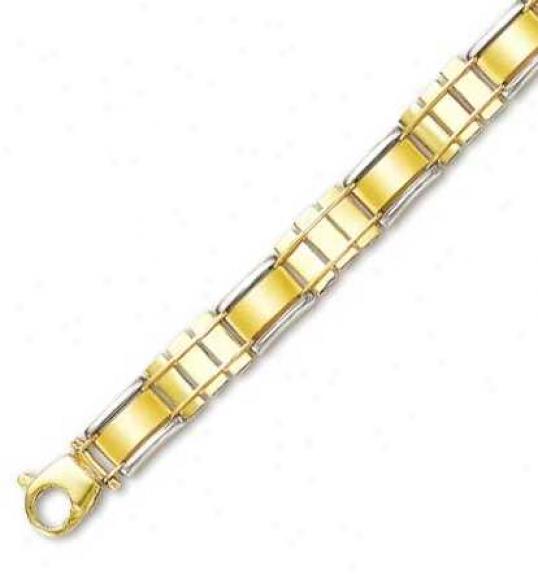 14k Two-tone Mens Fancy Link Bracelet - 8.75 Inch