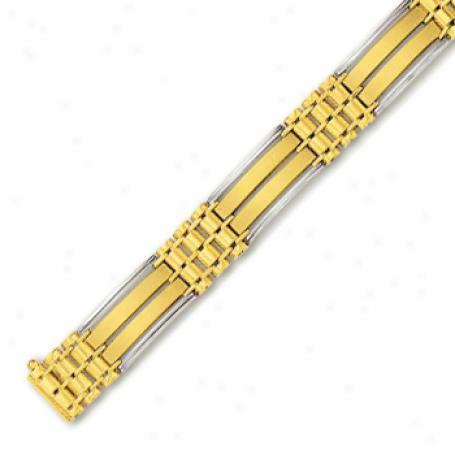 14k Two-tone Mens Link Bracelet - 8 Inch