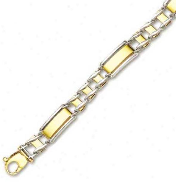 14k Two-tone Mens Railroad Design Link Bracelet - 8.5 Inch