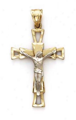 14k Two-tone Open End Crucifix Pendant