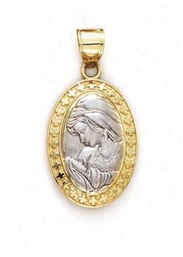 14k Two-tone Oval Mary And Jesus Pendant