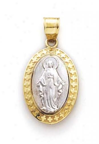 14k Two-tone Oval Mary Pendant