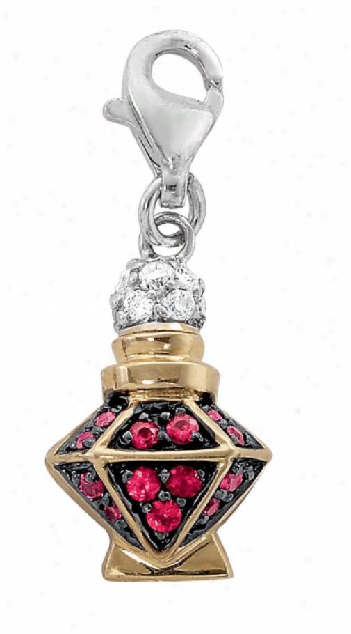 14k Two-tone Scent Bottle 1.5 Mm Ruby And Diamond Charm