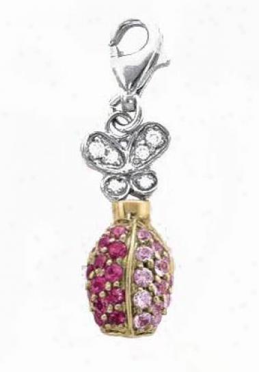 14k Two-tone Perfume Bottle Pink Sapphire And Diamond Charm
