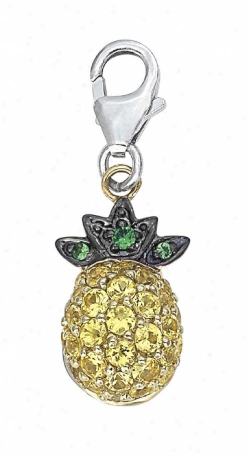 14k Two-tone Pineapple Large 1.5 Mm Yellow Sapphire Charm