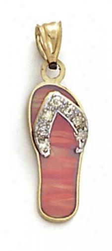 14k Two-tone Pink Opal Flip-flop Diamond Accent Pendant