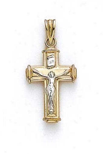 14k Two-tone Polished Crucifix Pen Pendant