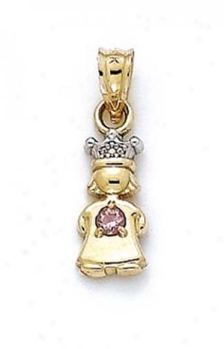 14k Two-tone Princess Pink Stone (2.5mm Pendant