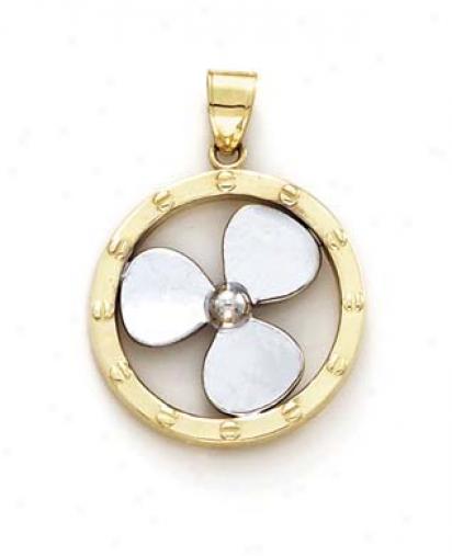 14k Two-tone Propeller Circle Pendant