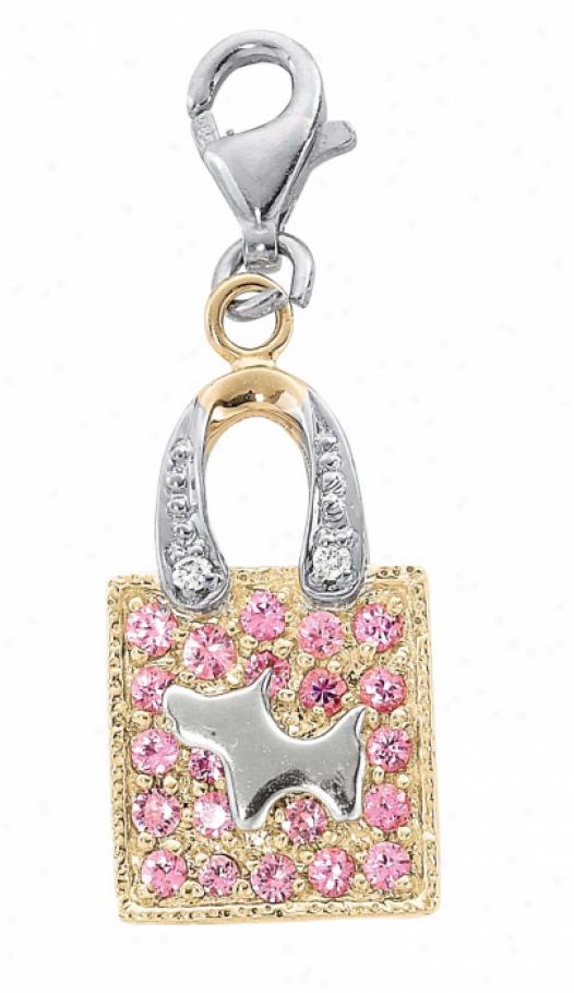 14k Two-toen Purse 1.5 Mm Pink Sapphire And Diamond Charm