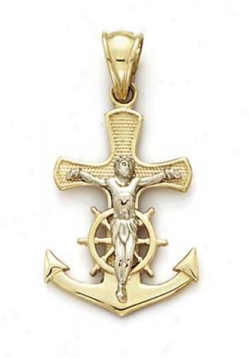 14k Two-tone Sailor Cross Pendant