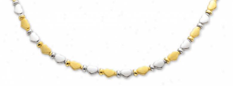 14k Two-tone Simple Heart Hugs And Kisses Bracelet - 7.25 In