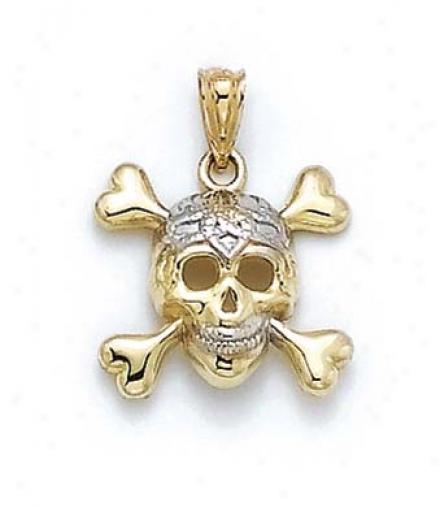 14k Two-tone Skull And Crossbones Pennant