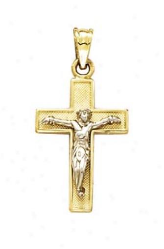 14k Two-tone Petty Satin Polished Crucifix Pendant