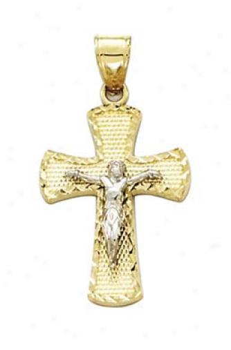 14k Two-tone Small X Diamond-cut Crucifix Pendant