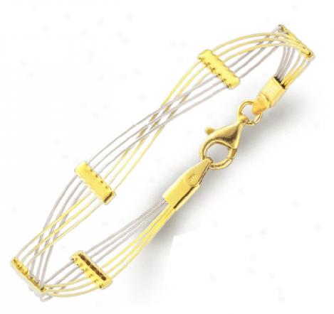 14k Two-tone Stylizh Crisscross Bracelet - 7 Inch