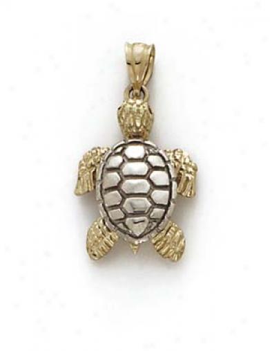 14k Two-tone Turtle Pendant