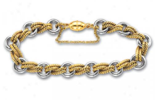 14k Two-tone Twisted And Round Rolo Bracelet - 7.5 Inch