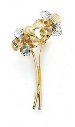 14k Two-tone Two Flowers Pin