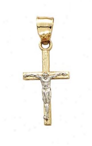 14k Two-tone Wood Style Crucifix Pendant