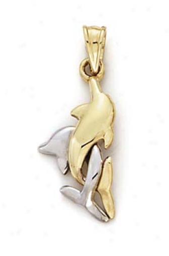 14k Two-tone Wrapped Dolphins Pendant