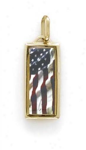 14k Waving American Flag Medallion Pendant