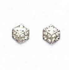 14k White 1 Mm Round Cz Small Dice Fricfion-back Earrings