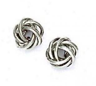 14k White 10 Mm Love-knot Friction-back Earrings