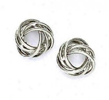 14k White 14 Mm Love-knot Friction-back Earrings