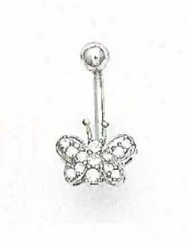 14k White 1.5 Mm Round Cz Butterfly Belly Ring