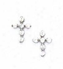 14k White 1.5 Mm Round Cz Cross Friction-back Earrings