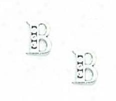 14k White 1.5 Mm Round Cz Initial B Friction-back Earrings