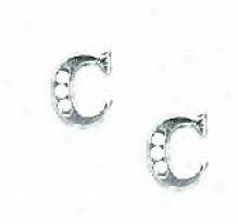 14k White 1.5 Mm Round Cz Initial C Friction-back Earrlngs