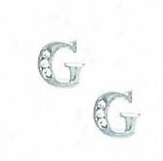 14k Pale 1.5 Mm Round Cz Initial G Friction-back Earrings
